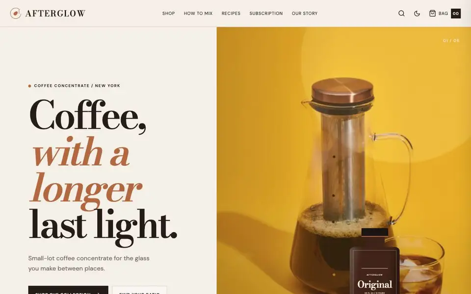Afterglow Coffee — Luxury Coffee Concentrate Storefront website screenshot