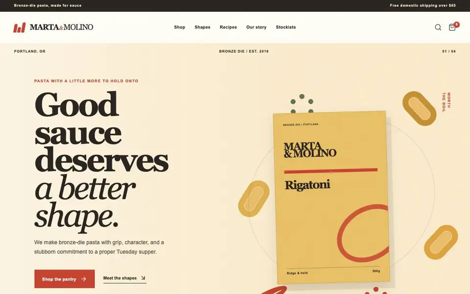 Marta & Molino — Artisan Pasta Brand website screenshot