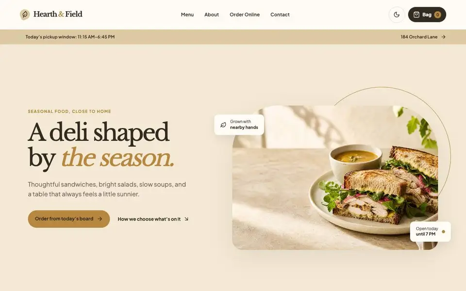 Hearth & Field — Farm-to-Table Deli website screenshot