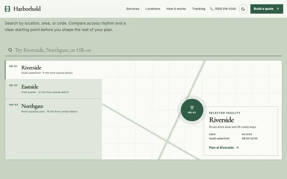 Harborhold Self Storage interior page and content preview