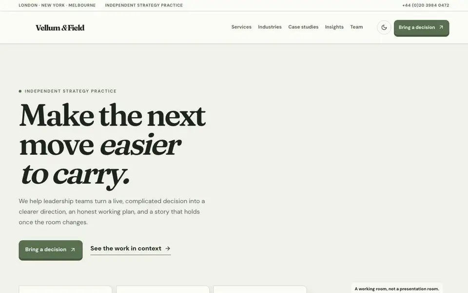 Vellum & Field — Strategy Consultancy Website website screenshot