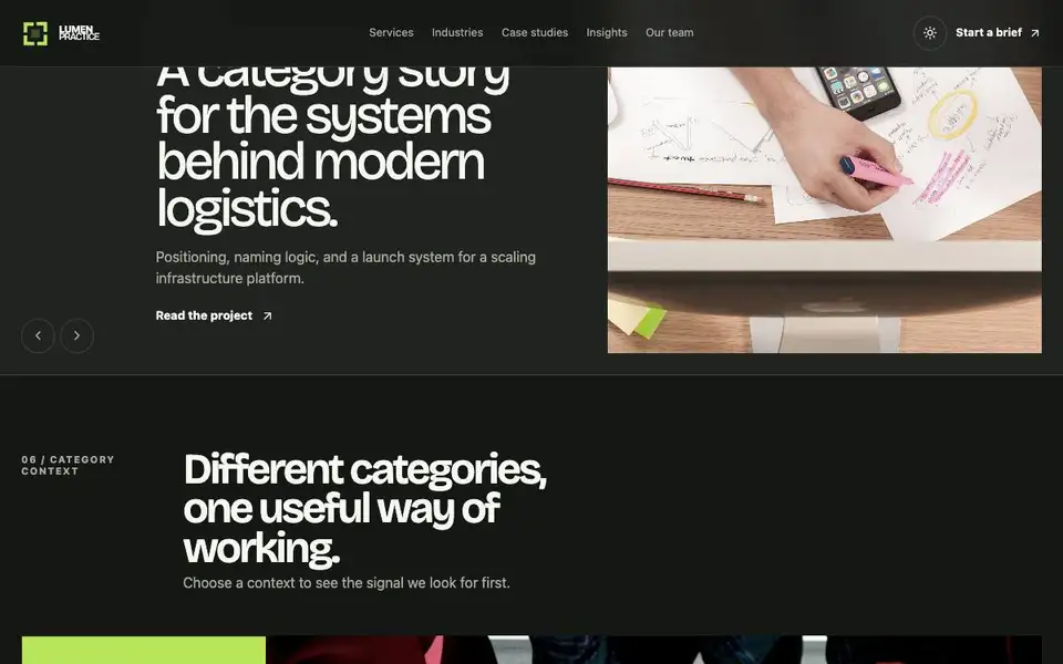 Lumen Practice — Creative Brand Consultancy interior page and content preview