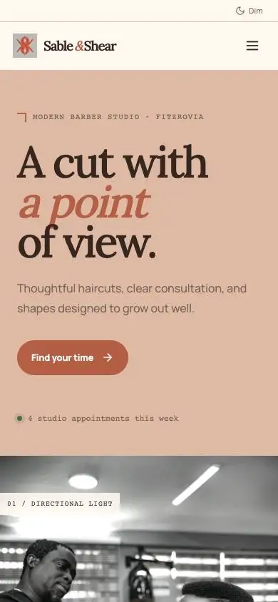 Sable & Shear — Modern Barber Studio mobile website preview