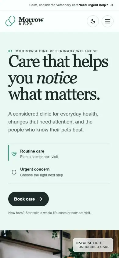 Morrow & Pine — Premium Pet Wellness mobile website preview