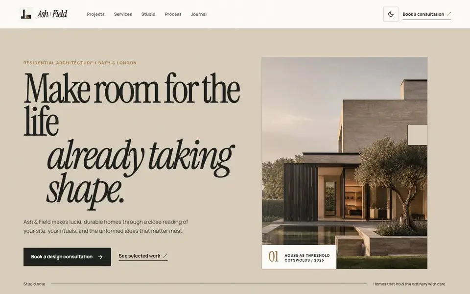 Ash & Field Architecture website screenshot