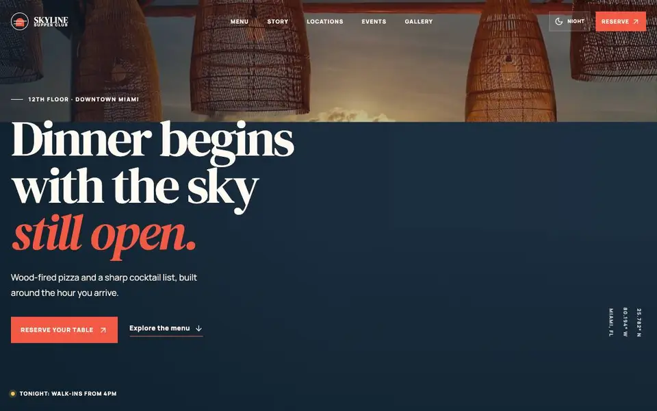 Skyline Supper Club website screenshot