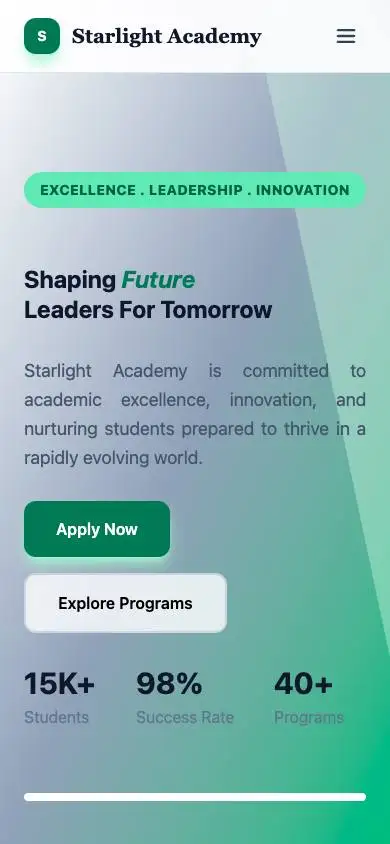 Starlight Academy mobile website preview