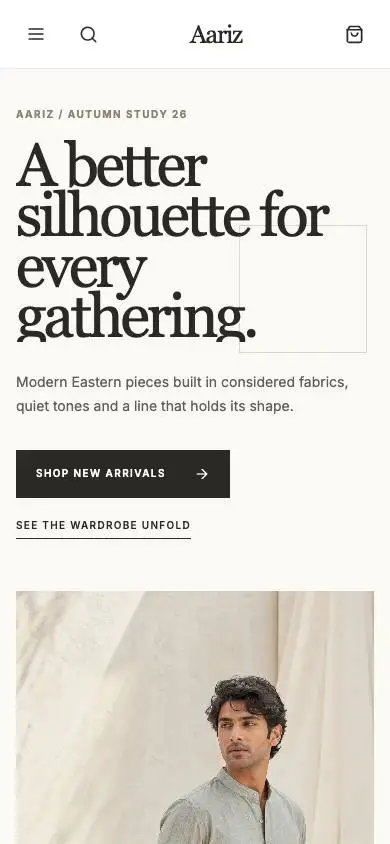 Aariz Menswear mobile website preview