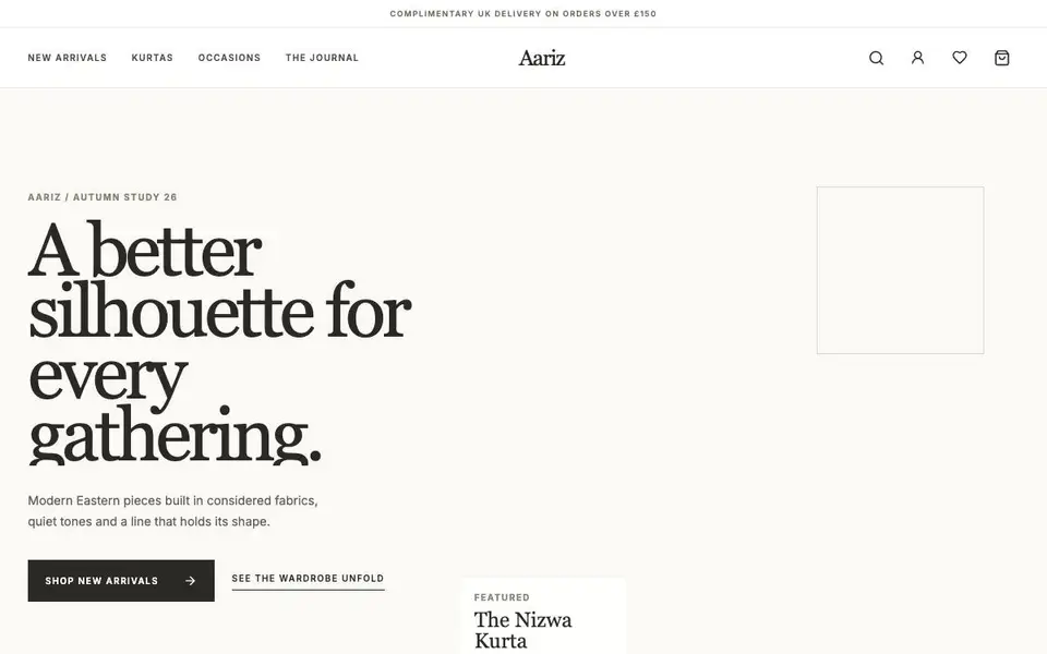 Aariz Menswear website screenshot