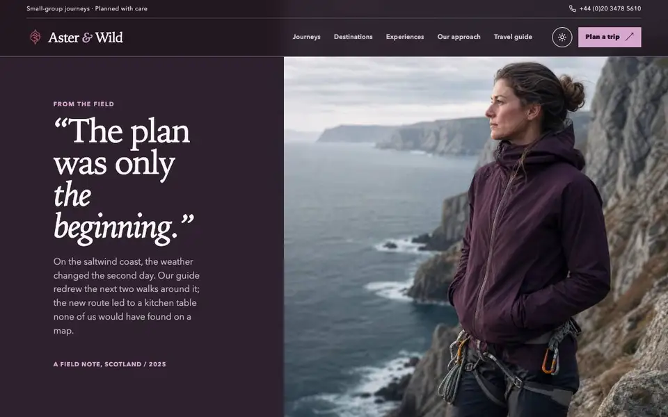 Aster & Wild — Adventure Tour Operator interior page and content preview