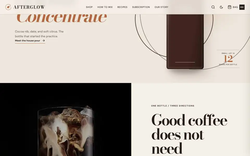 Afterglow Coffee — Luxury Coffee Concentrate Storefront interior page and content preview