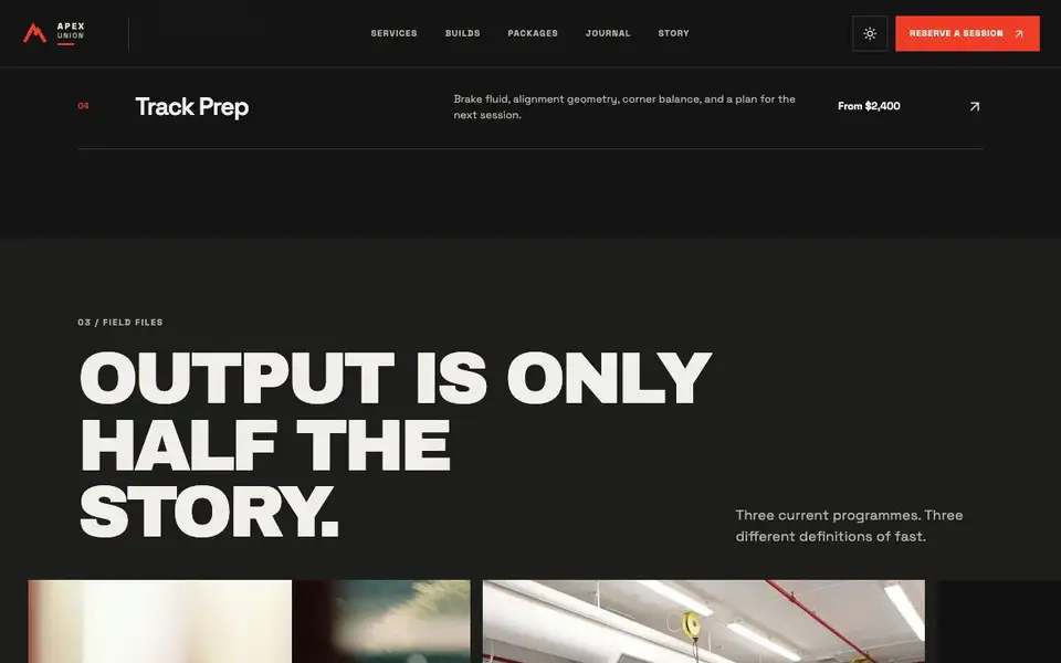 Apex Union Performance interior page and content preview