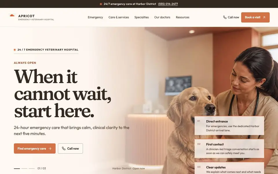 Apricot Veterinary Emergency Hospital website screenshot
