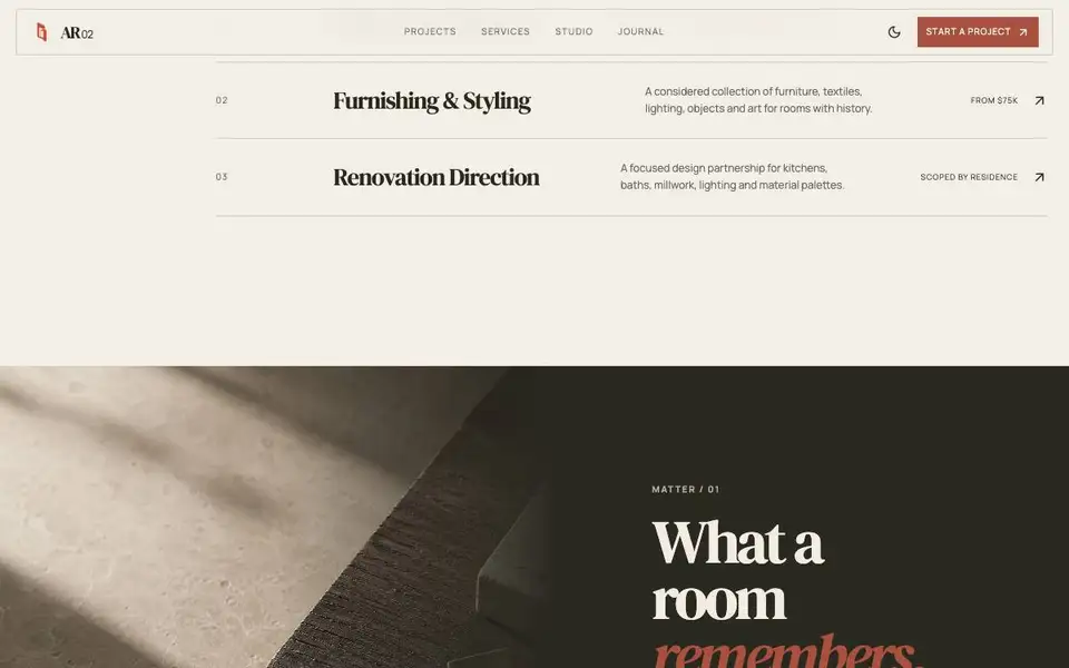 Ar02 Luxury Interior Studio interior page and content preview