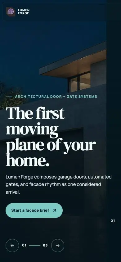 Lumen Forge — Architectural Garage Door Studio mobile website preview
