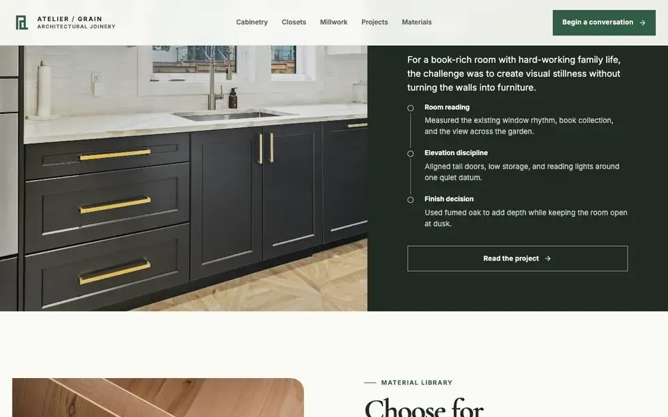 Atelier Grain — Architectural Joinery House interior page and content preview