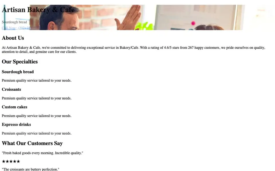 Artisan Bakery Cafe website screenshot