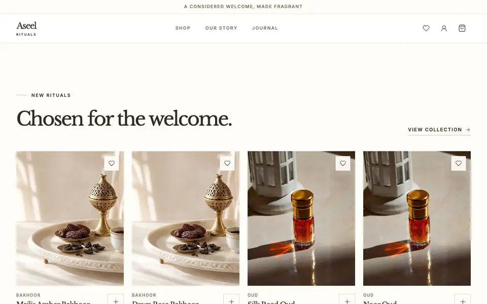Aseel Rituals interior page and content preview