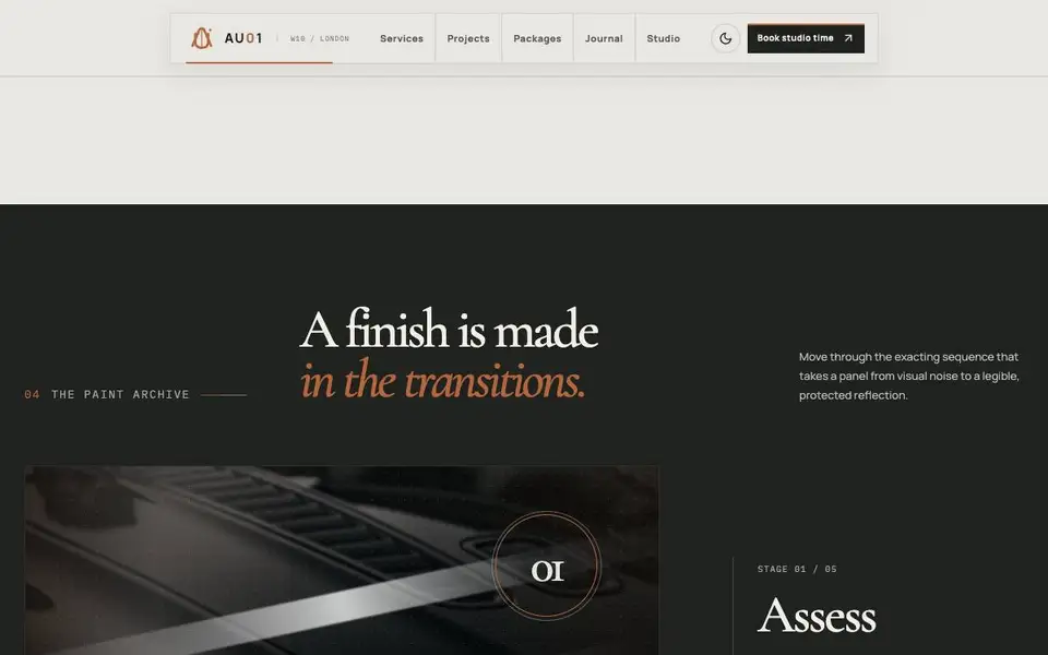 Au01 Luxury Detailing Studio interior page and content preview