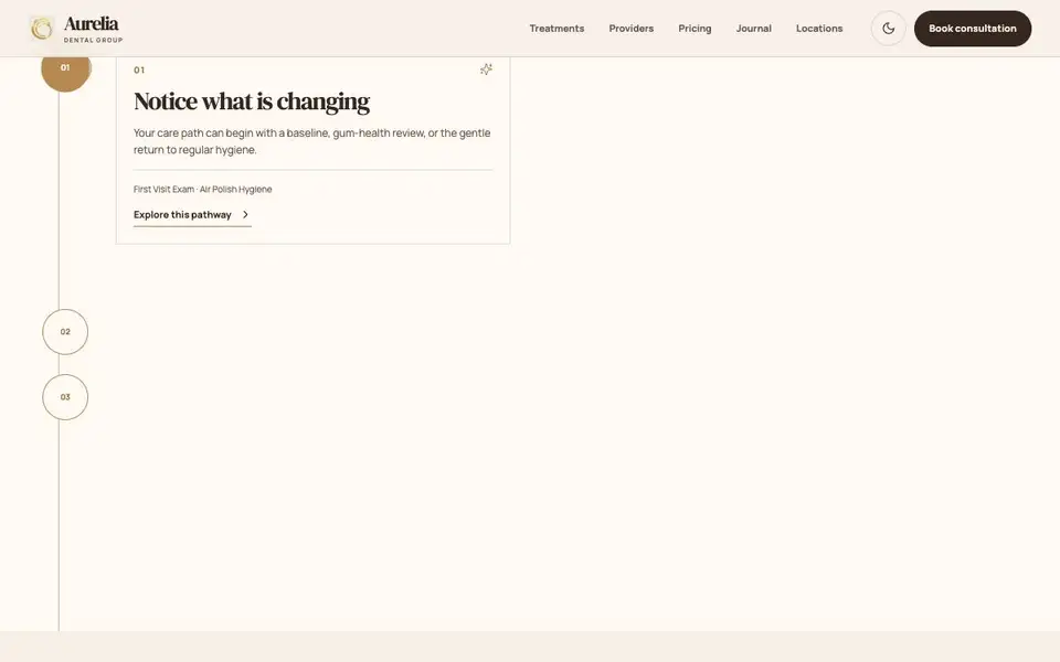 Aurelia Dental Group interior page and content preview