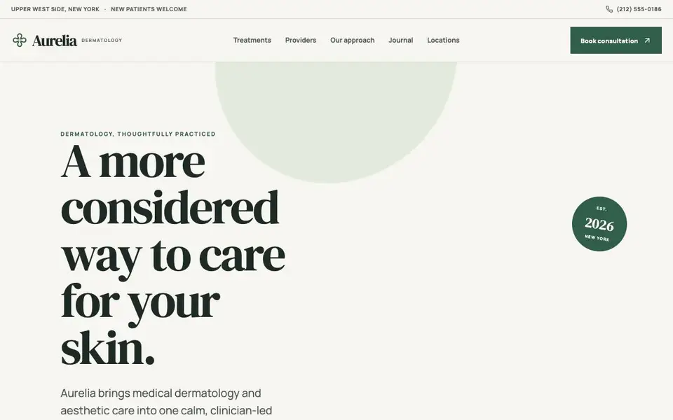 Aurelia Dermatology & Skin Clinic website screenshot
