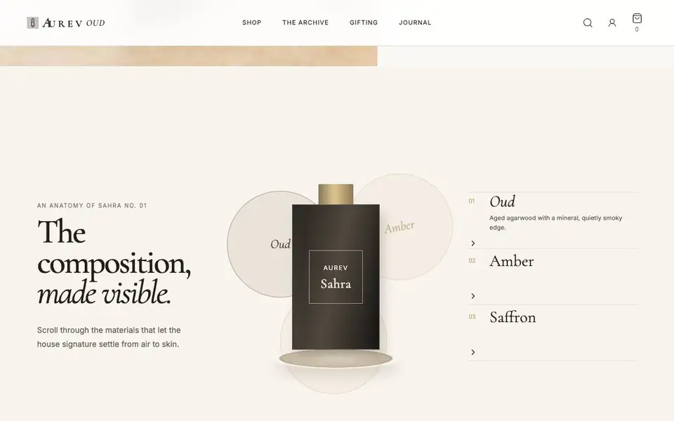 Aurev Oud interior page and content preview