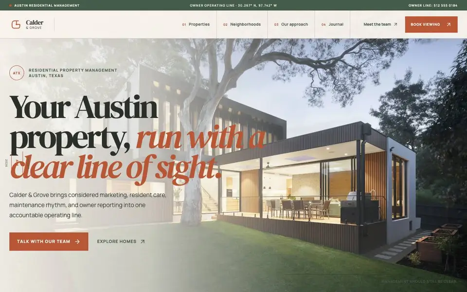 Calder & Grove — Austin Property Management website screenshot