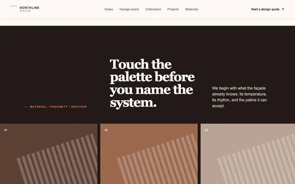 Northline Atelier — Automated Gate Designer interior page and content preview