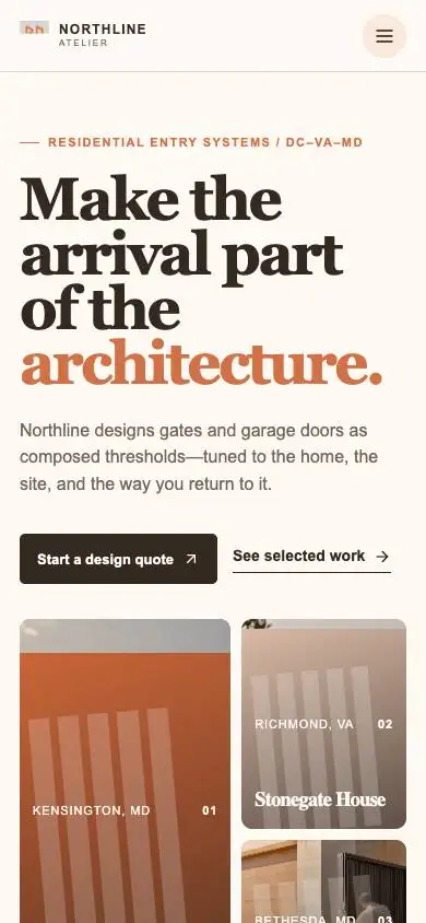 Northline Atelier — Automated Gate Designer mobile website preview