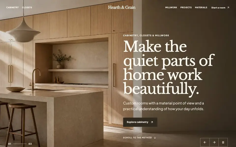Hearth & Grain — Cabinetry Material Atelier website screenshot