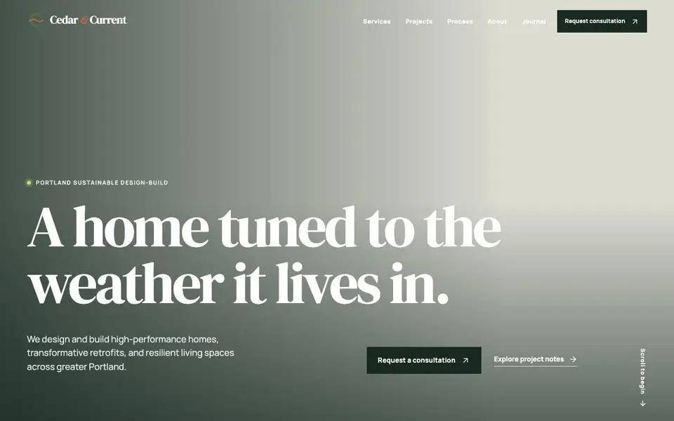 Cedar & Current — Sustainable Design-Build website screenshot