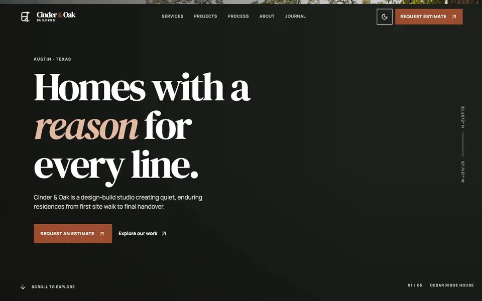 Cinder & Oak Builders website screenshot