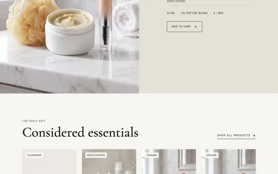 Clinical Luxury Skincare interior page and content preview