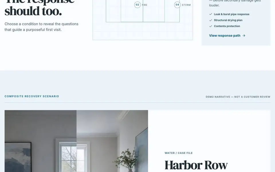 Cloudline Restoration — 24/7 Emergency Response interior page and content preview