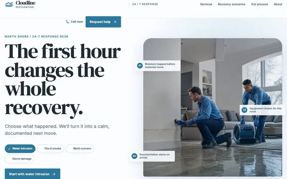 Cloudline Restoration — 24/7 Emergency Response website screenshot
