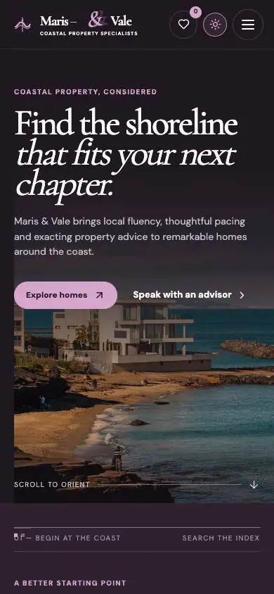 Maris & Vale — Coastal Property Specialist mobile website preview