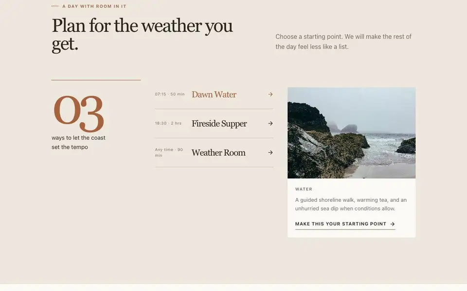 Tide & Timber Coastal Resort interior page and content preview