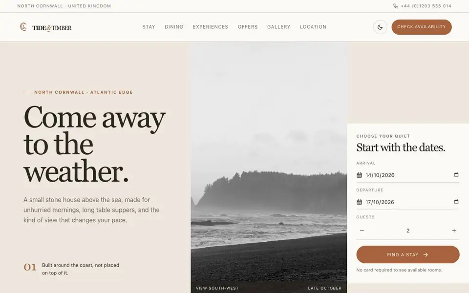 Tide & Timber Coastal Resort website screenshot
