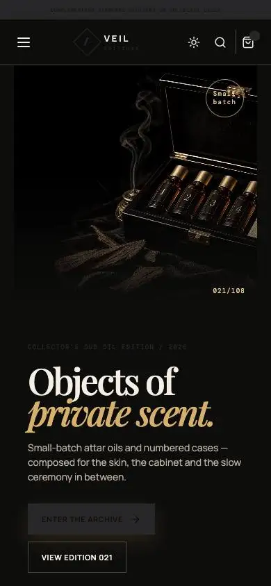 Veil Editions — Collector’s Oud Oil Edition mobile website preview