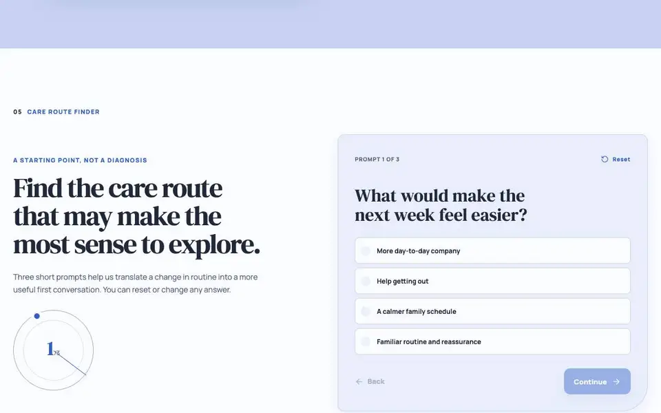 Kindred Care — Companion Care Service interior page and content preview