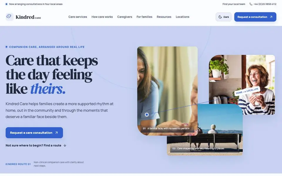 Kindred Care — Companion Care Service website screenshot