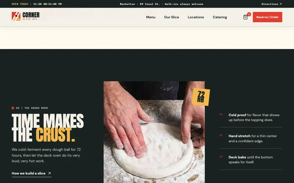 Corner Slice NYC interior page and content preview