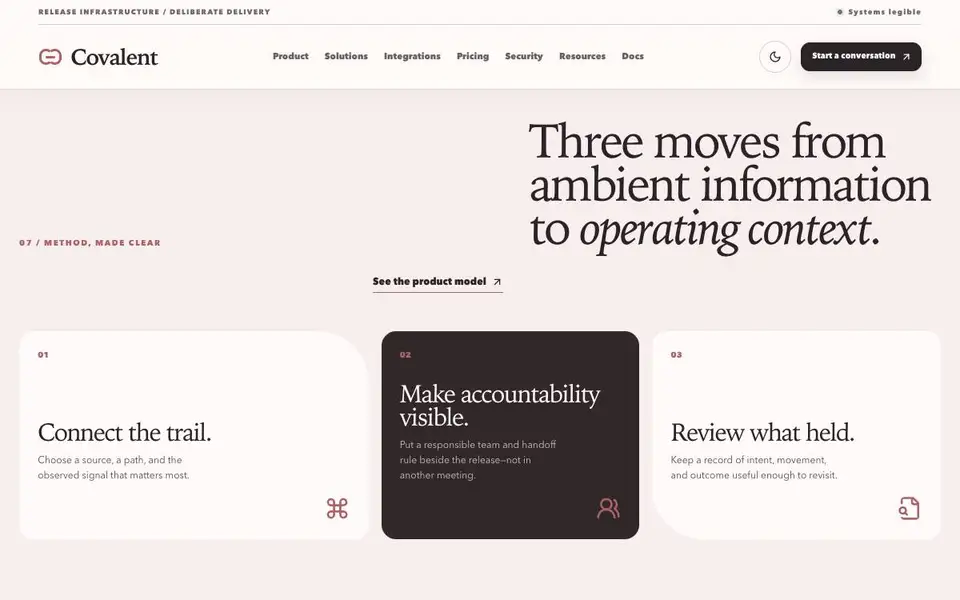 Covalent Developer Infrastructure interior page and content preview