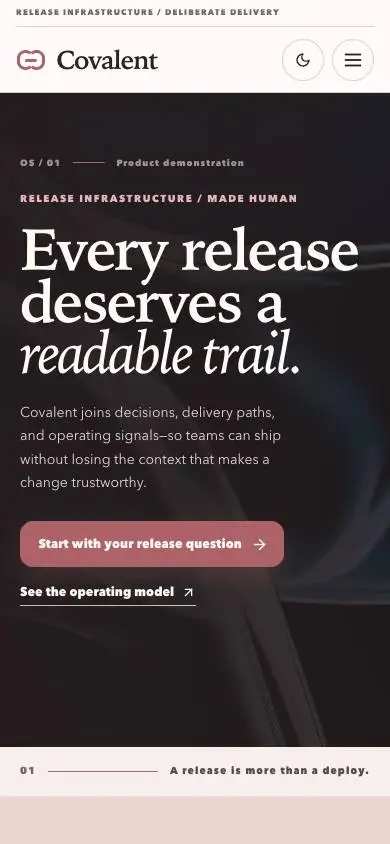 Covalent Developer Infrastructure mobile website preview