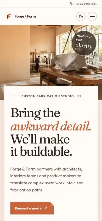 Forge & Form — Custom Fabrication Studio mobile website preview