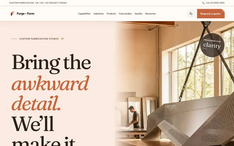Forge & Form — Custom Fabrication Studio website screenshot
