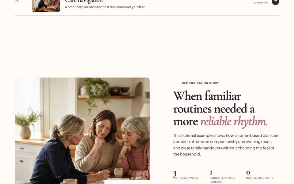 Hearth & Memory — Dementia Care Specialist interior page and content preview
