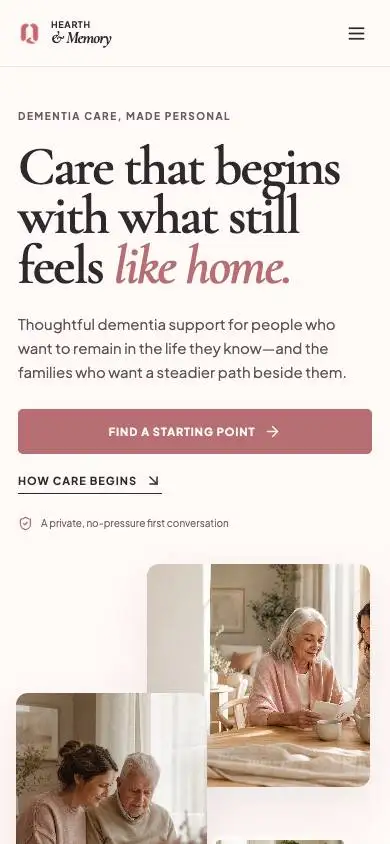 Hearth & Memory — Dementia Care Specialist mobile website preview