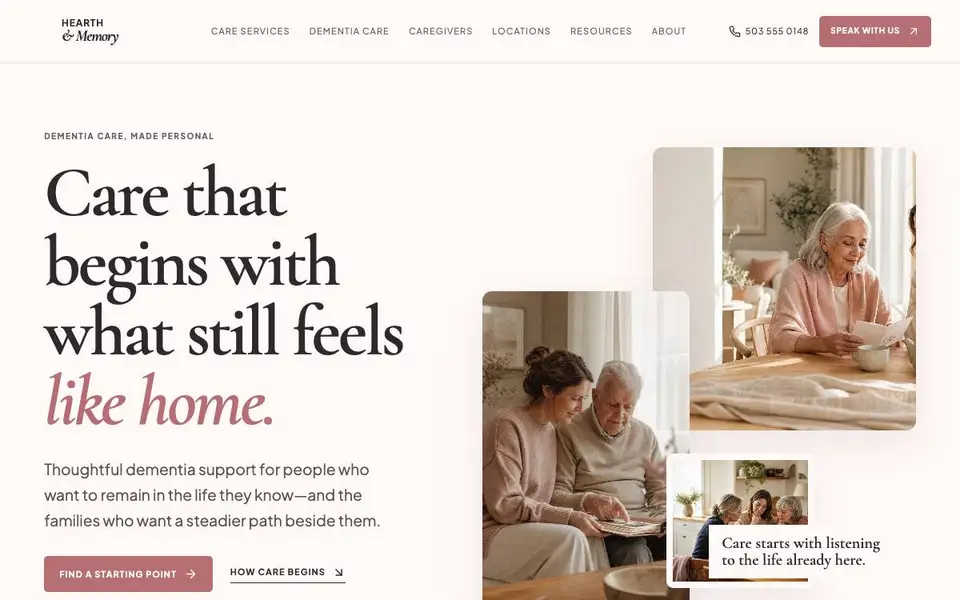 Hearth & Memory — Dementia Care Specialist website screenshot