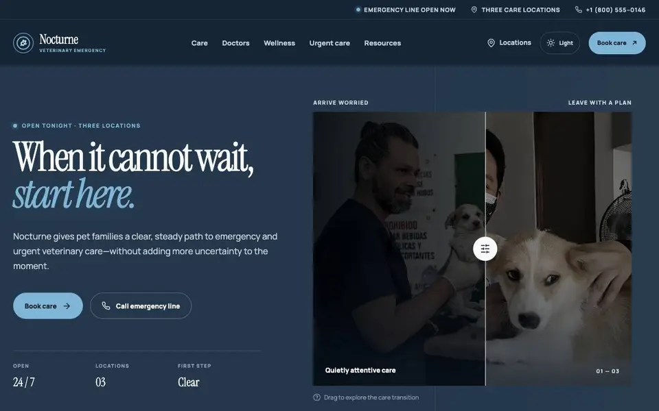 Nocturne Veterinary Emergency website screenshot